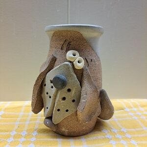 Handmade Stoneware Art Pottery Ugly Dog Funny 3D Mug Signed